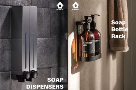 HOMEPLUZ موزع صابون كامل الاختيار وحامل زجاجة مستلزمات